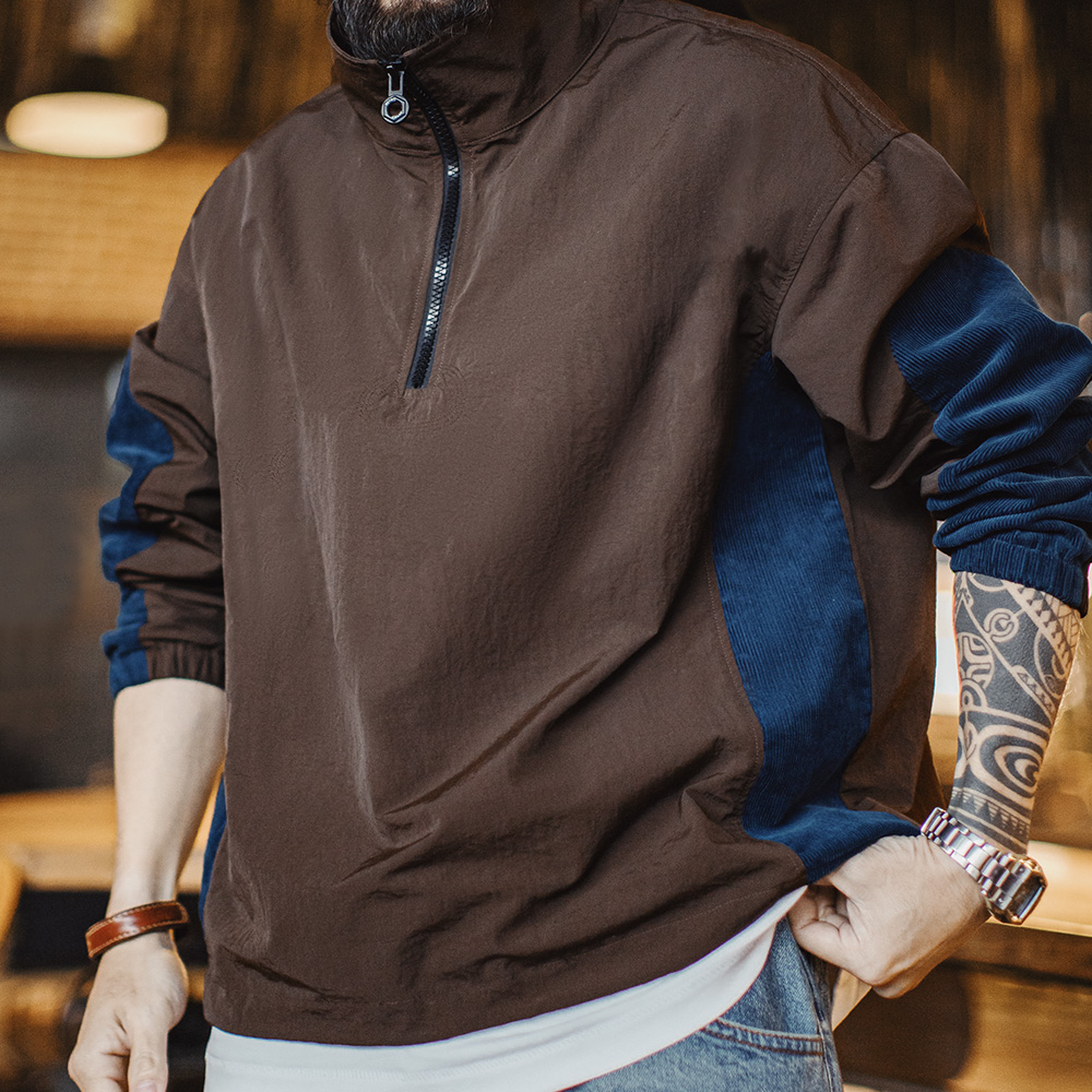 Vintage Zip Hoodie - Maden vintage veludo cor-bloco meio zip