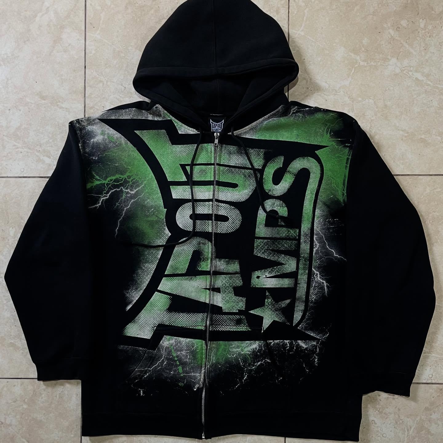 Vintage Zip Hoodie - Vintage verde tapout impressão zíper hoodie