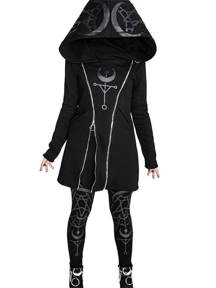 Gótico punk impressão de manga - Vintage Zip Hoodie avaliação e preço